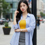 Tạo chân dung thanh lịch của cô gái trẻ giữa phố thị sôi động