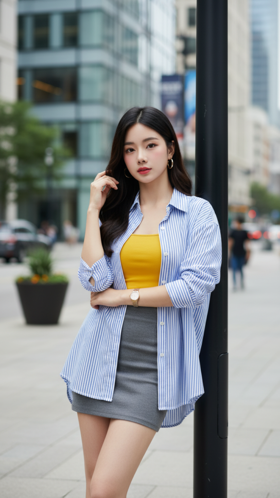 Tạo chân dung thanh lịch của cô gái trẻ giữa phố thị sôi động