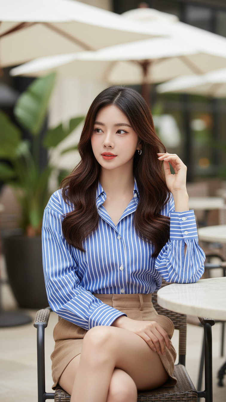 Chân dung nữ sinh tự tin trong không gian quán cà phê sang trọng
