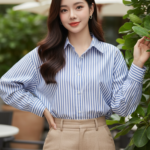 Vẽ chân dung thực tế của một cô gái trẻ tự tin và thanh lịch tại quán cafe sang trọng