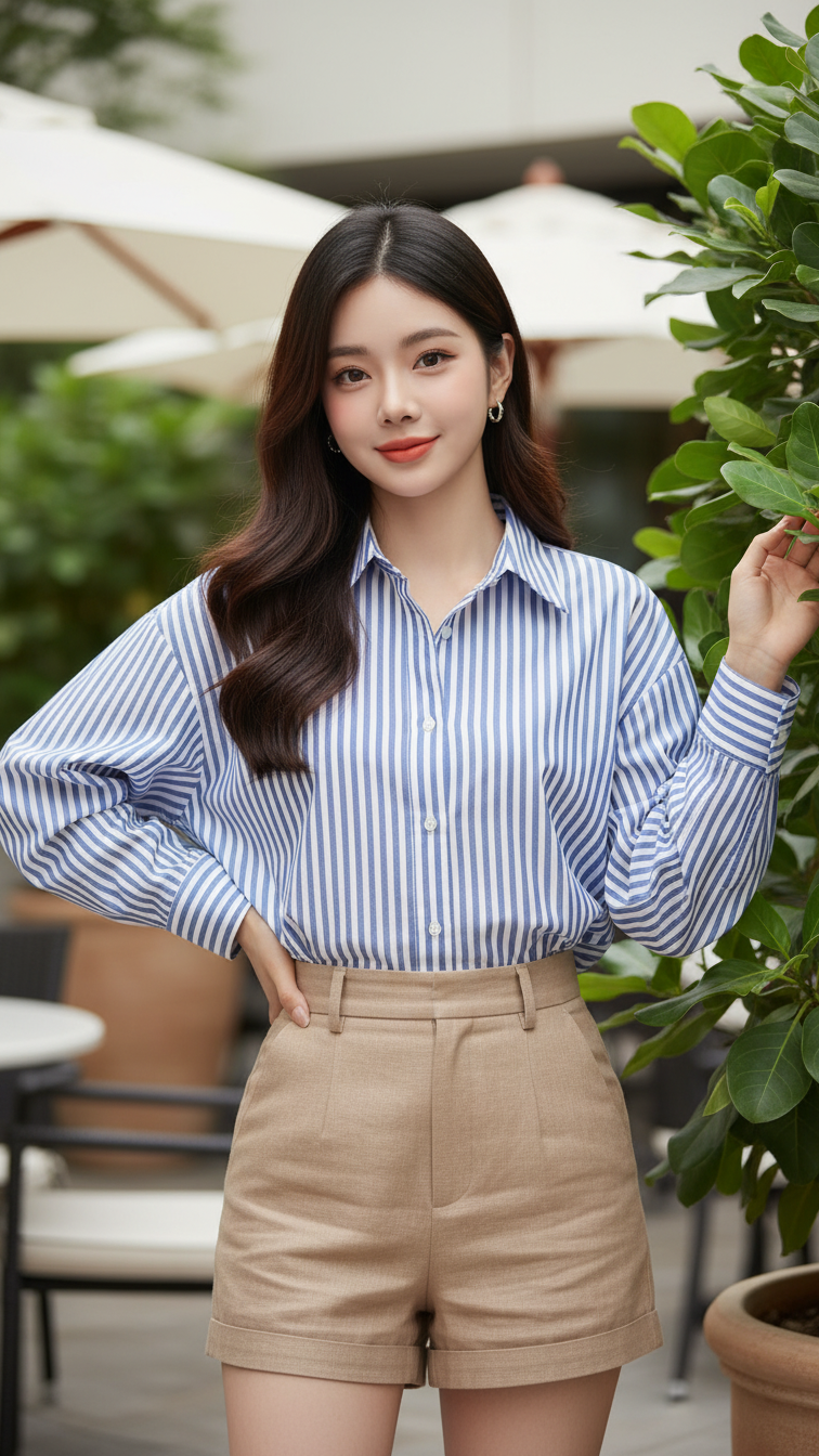 Vẽ chân dung thực tế của một cô gái trẻ tự tin và thanh lịch tại quán cafe sang trọng