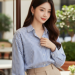 Chân dung cô gái trẻ tự tin với phong cách thời trang nhẹ nhàng tại quán cà phê sang trọng