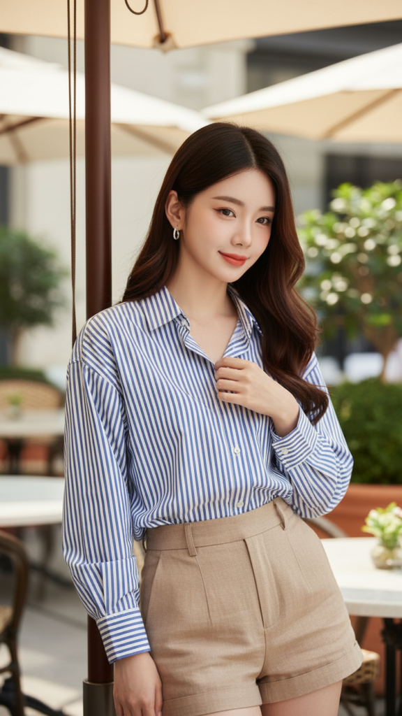 Chân dung cô gái trẻ tự tin với phong cách thời trang nhẹ nhàng tại quán cà phê sang trọng