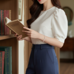 Chân dung thanh lịch của cô gái trẻ với phong cách vintage nổi bật trong không gian ấm cúng