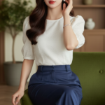 Chân dung thanh lịch của cô gái trẻ trong không gian ấm cúng và tinh tế