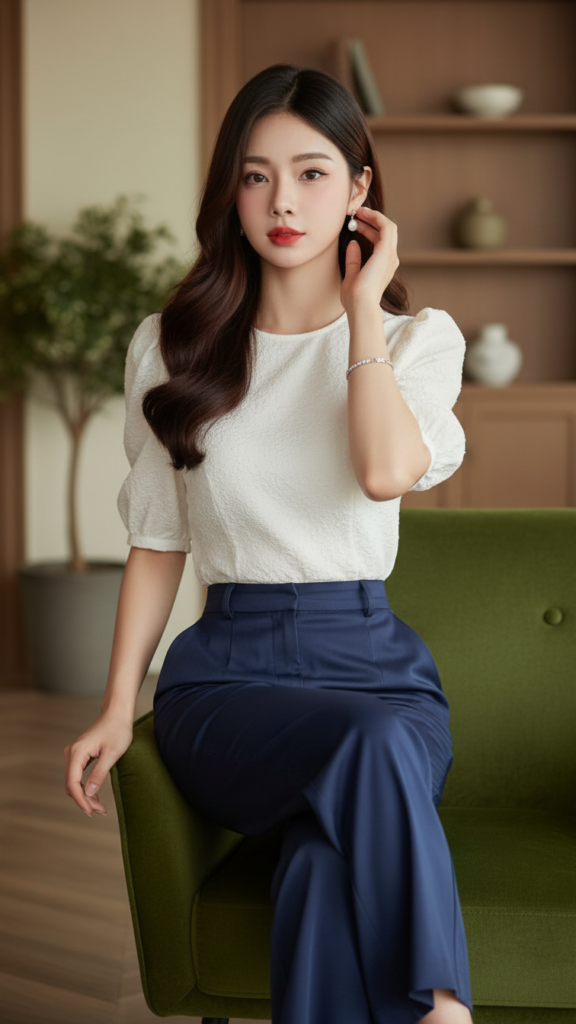 Chân dung thanh lịch của cô gái trẻ trong không gian ấm cúng và tinh tế