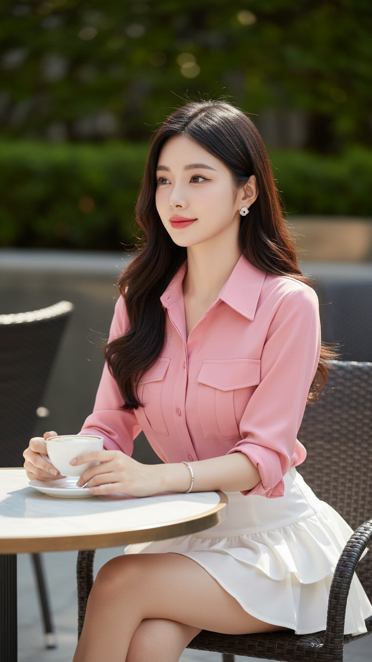 Chân dung lãng mạn của cô gái trẻ thanh lịch tại quán cafe sang trọng