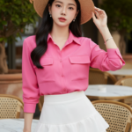 Chân dung cô gái trẻ hiện đại trong không gian quán cà phê sang trọng