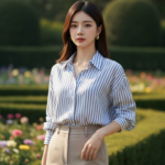 Chân dung thời trang của cô gái trẻ trong khu vườn xanh tươi và ánh sáng tự nhiên