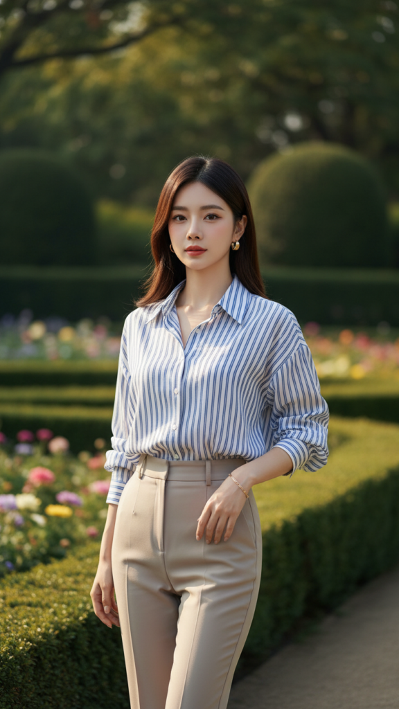 Chân dung thời trang của cô gái trẻ trong khu vườn xanh tươi và ánh sáng tự nhiên