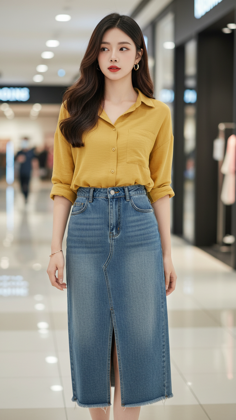 Chân dung người phụ nữ trẻ tự tin và phong cách tại trung tâm mua sắm