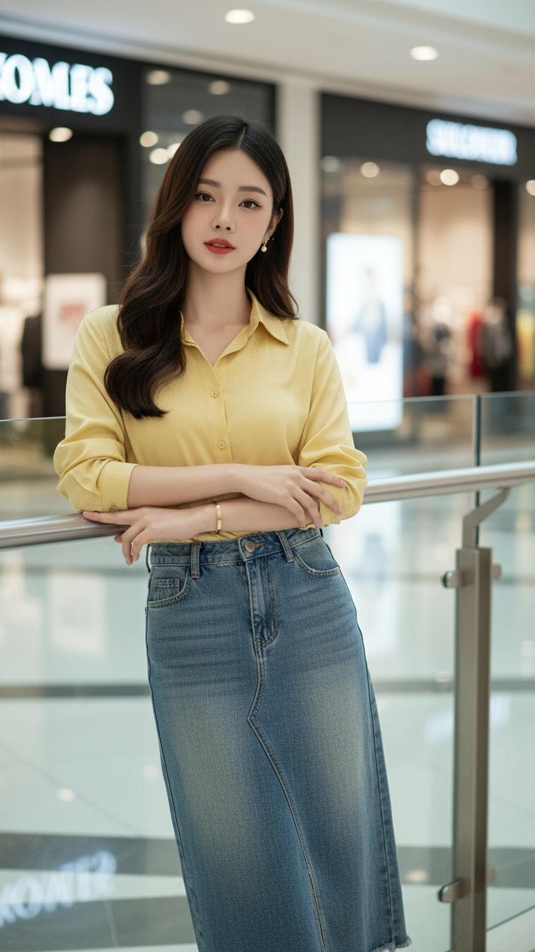 Chân dung cô gái trẻ tự tin và phong cách giữa không gian mua sắm sôi động