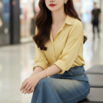 Chân dung sự tự tin của cô gái trẻ tại trung tâm mua sắm hiện đại.