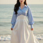 Chân dung thanh lịch của cô gái trẻ giữa phong cảnh biển tuyệt đẹp