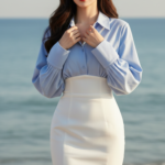 Chân dung người phụ nữ trẻ tinh tế bên biển xanh dịu dàng