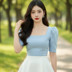 Chân dung nữ thanh niên duyên dáng giữa cảnh sắc thiên nhiên tươi đẹp