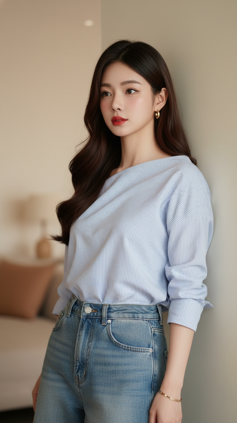 Chân dung thanh lịch của cô gái trẻ trong không gian tối giản ấm áp