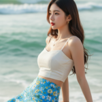 Chân dung cô gái trẻ tự tin và thanh lịch bên bờ biển mùa hè