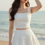 Chân dung cô gái trẻ bên bãi biển với phong cách tự tin và thanh lịch