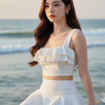 Chân dung cô gái trẻ tự tin bên bờ biển với phong cách chi tiết và tự nhiên