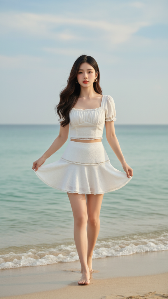 Tạo chân dung tự nhiên cho cô gái trẻ bên bờ biển thanh bình