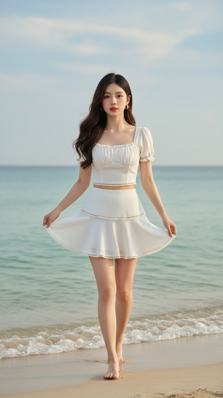 Tạo chân dung tự nhiên cho cô gái trẻ bên bờ biển thanh bình