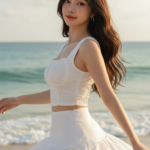 Chân dung cô gái trẻ tự tin bên bờ biển với vẻ đẹp tự nhiên và phong cách thời trang ấn tượng