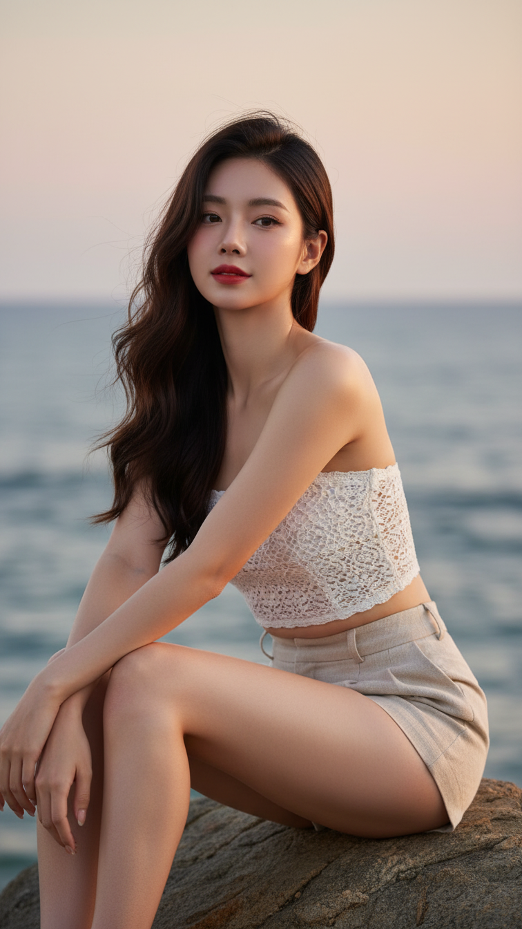 Chân dung cô gái trẻ bên bờ biển với phong cách tự nhiên và đầy cuốn hút