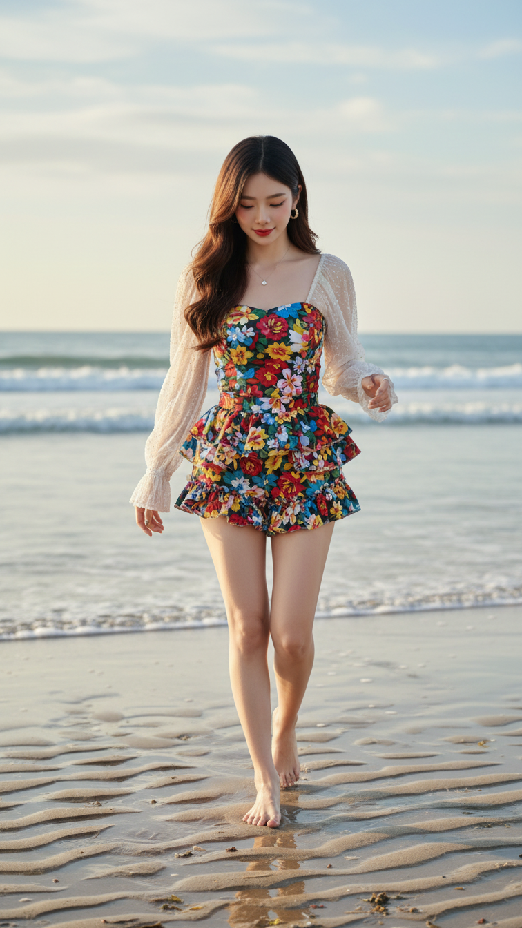 Chân dung cô gái trẻ sống động bên bờ biển thanh bình