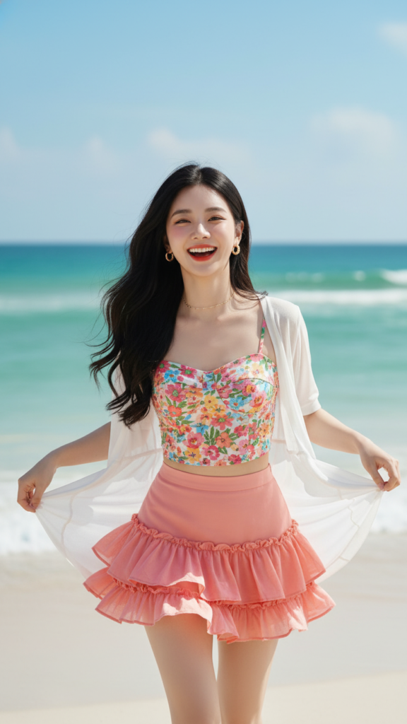 Chân dung cô gái trẻ bên bờ biển mùa hè đầy tự do và rực rỡ sắc màu