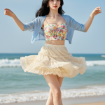 Chân dung cô gái trẻ giao thoa giữa sự thanh lịch và vẻ đẹp tự nhiên bên bờ biển