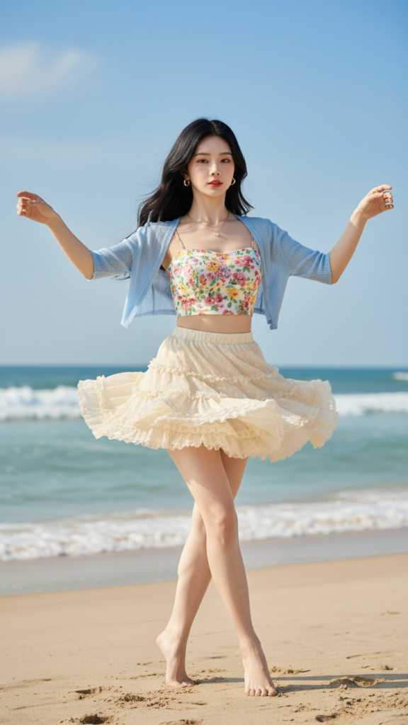 Chân dung cô gái trẻ giao thoa giữa sự thanh lịch và vẻ đẹp tự nhiên bên bờ biển