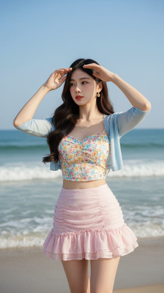Chân dung người phụ nữ trẻ bên bờ biển mang vẻ đẹp tự nhiên và thanh lịch