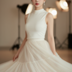 Chân dung một cô gái trẻ thanh lịch và phong cách dưới ánh sáng studio hoàn hảo