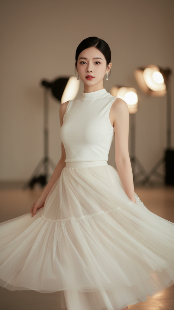 Chân dung một cô gái trẻ thanh lịch và phong cách dưới ánh sáng studio hoàn hảo