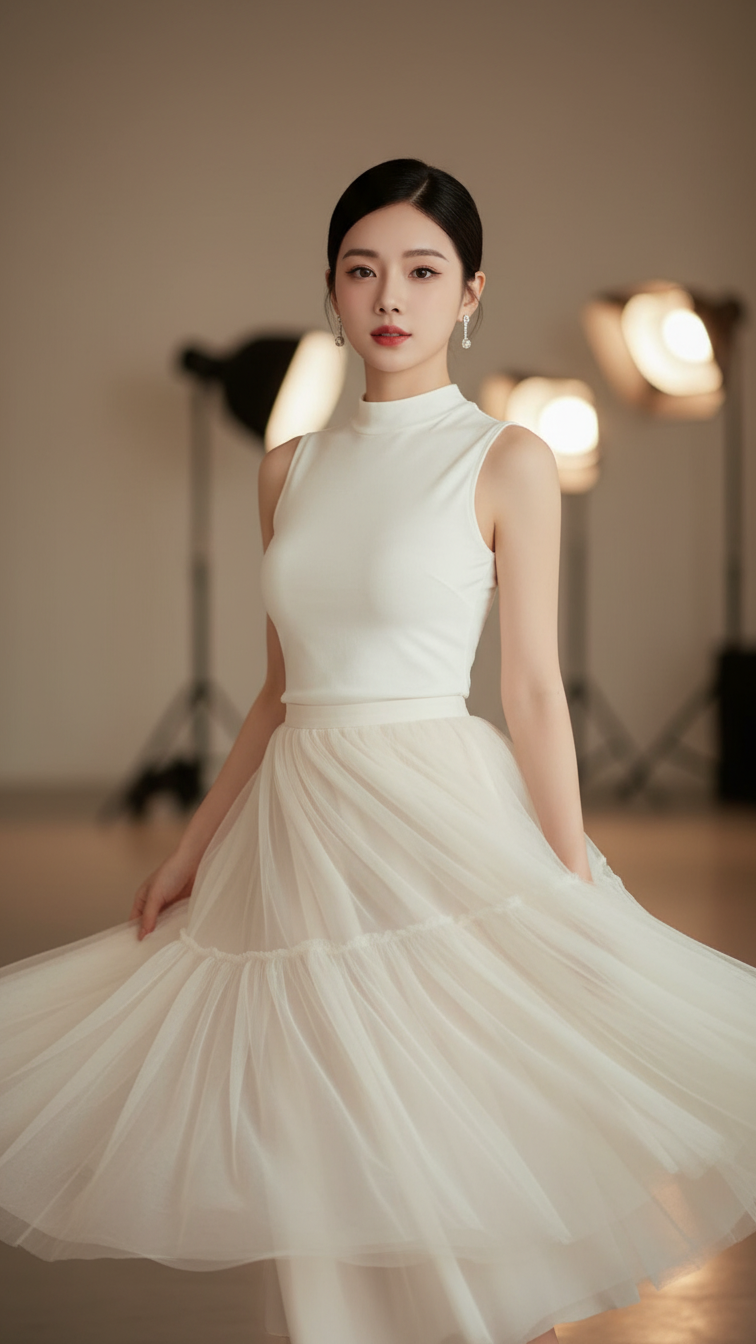 Chân dung một cô gái trẻ thanh lịch và phong cách dưới ánh sáng studio hoàn hảo