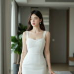 Vẽ chân dung thực tế của cô gái trẻ tự tin và thanh lịch trong không gian hiện đại