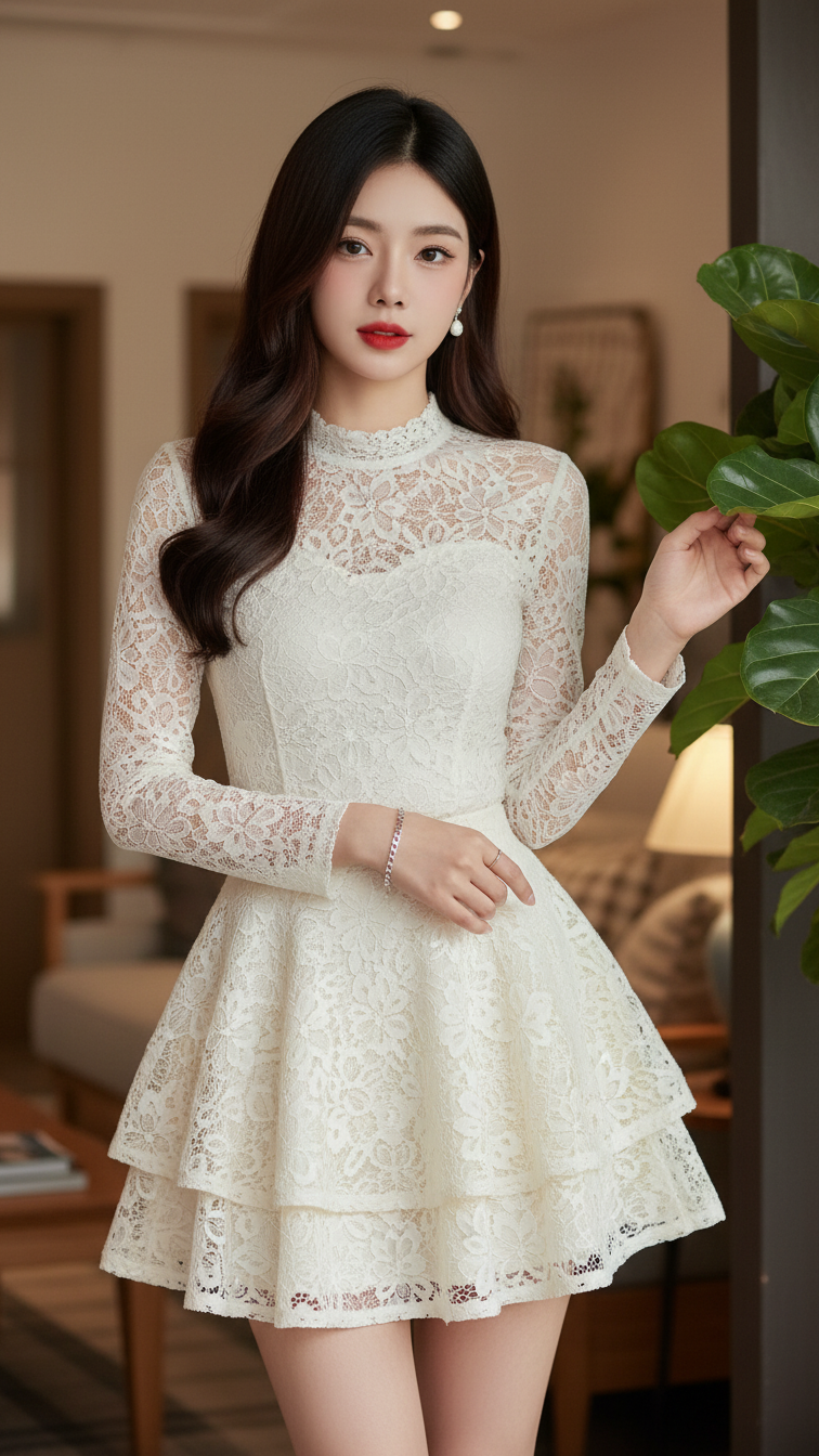 Chân dung thanh lịch của cô gái châu Á xinh đẹp trong không gian homestay ấm cúng