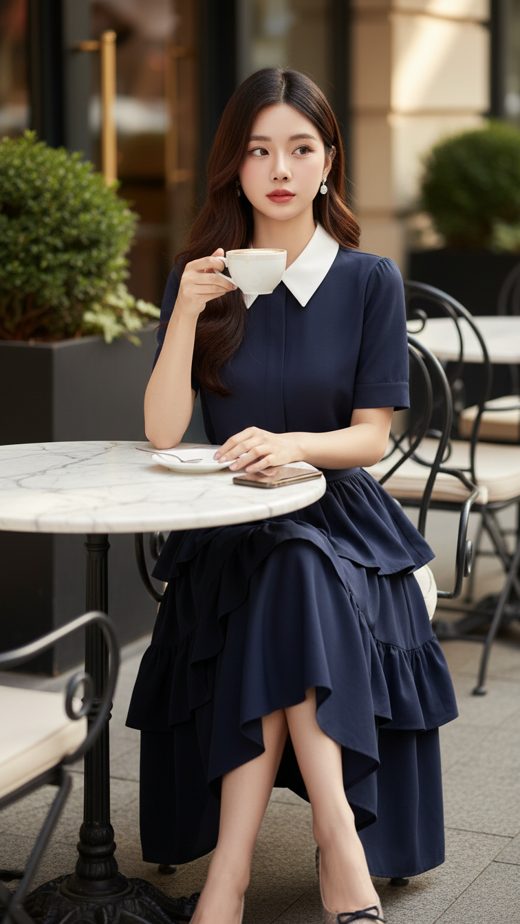 Chân dung cô gái trẻ thanh lịch trong không gian quán cà phê sang trọng