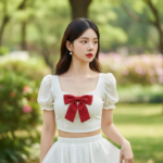 Vẽ chân dung thật của cô gái châu Á thanh lịch trong công viên tuyệt đẹp