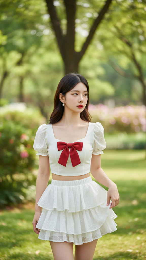 Vẽ chân dung thật của cô gái châu Á thanh lịch trong công viên tuyệt đẹp