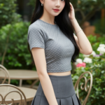 Chân dung nữ thanh niên thanh lịch tại quán cafe ngoài trời sang trọng