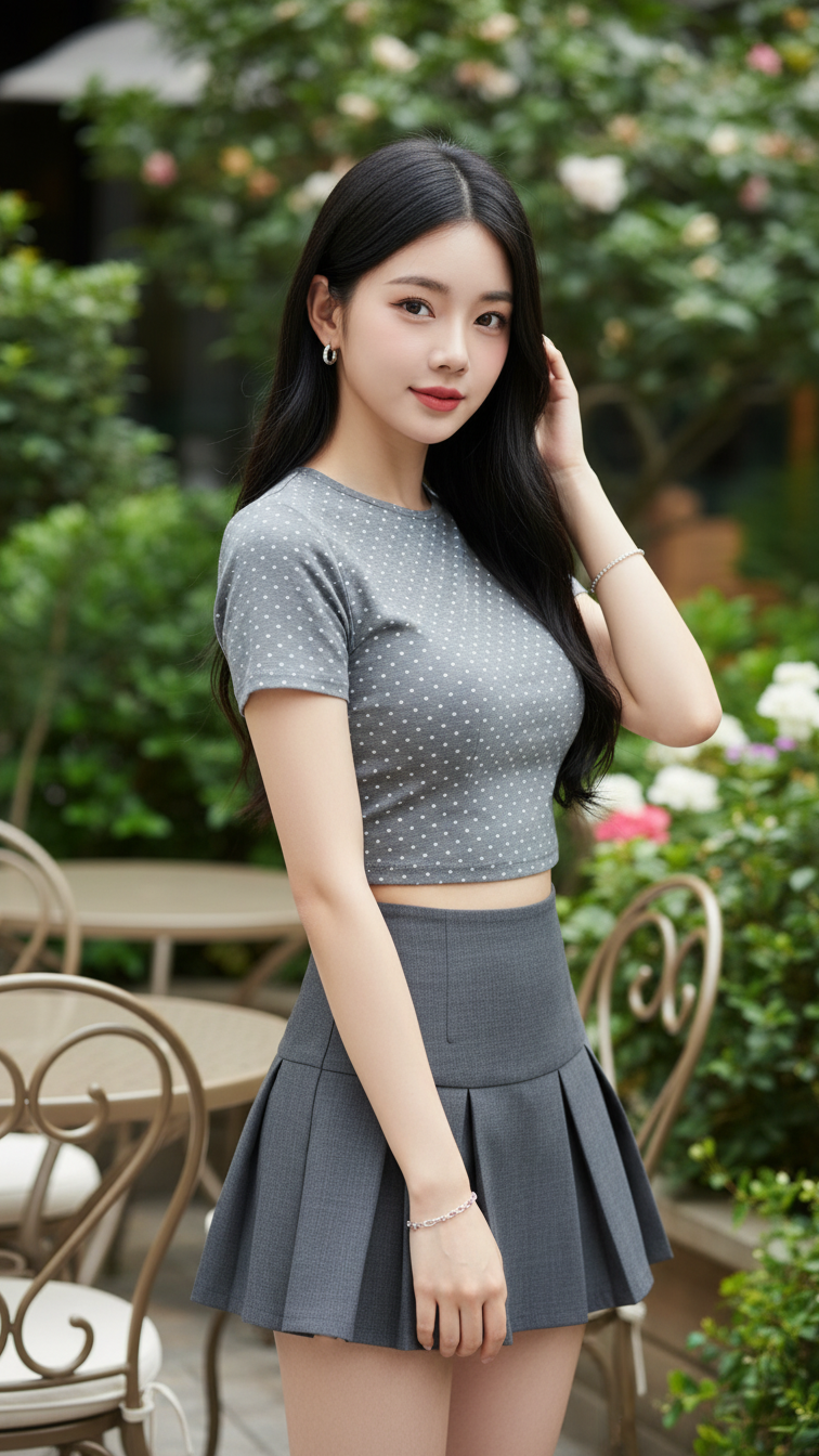 Chân dung nữ thanh niên thanh lịch tại quán cafe ngoài trời sang trọng