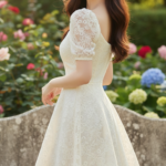 Chân dung thanh lịch của cô gái trẻ trong khu vườn hoa rực rỡ