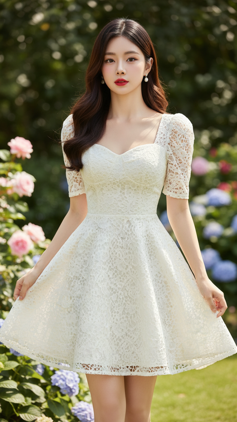 Chân dung thanh lịch của cô gái trẻ trong khu vườn rực rỡ