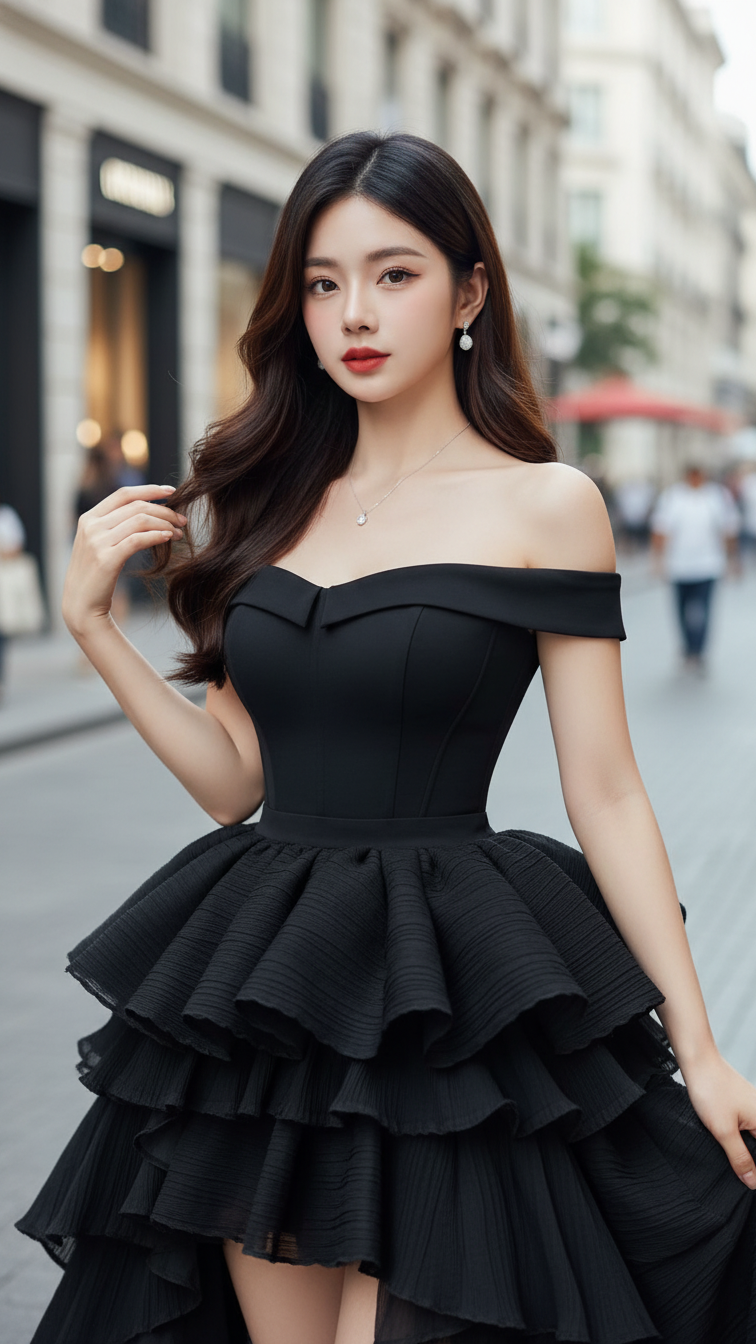 Chân dung thanh lịch của cô gái trẻ giữa phố phường sang trọng