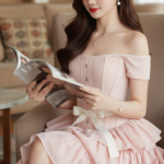 Chân dung thanh lịch của cô gái trẻ trong không gian ấm cúng và phong cách thời trang tinh tế