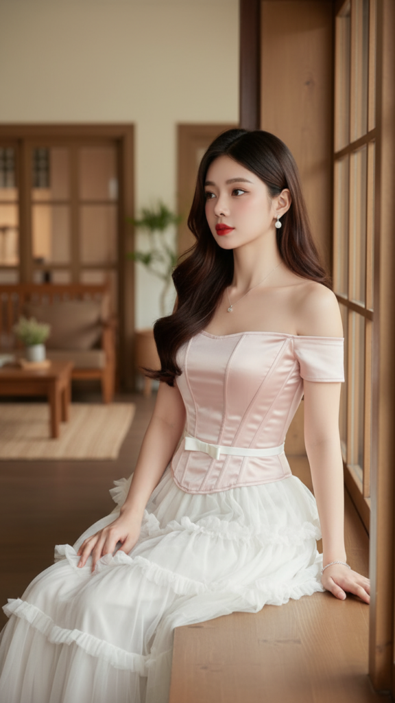 Chân dung thời thượng của cô gái trẻ trong không gian ấm cúng và tự nhiên