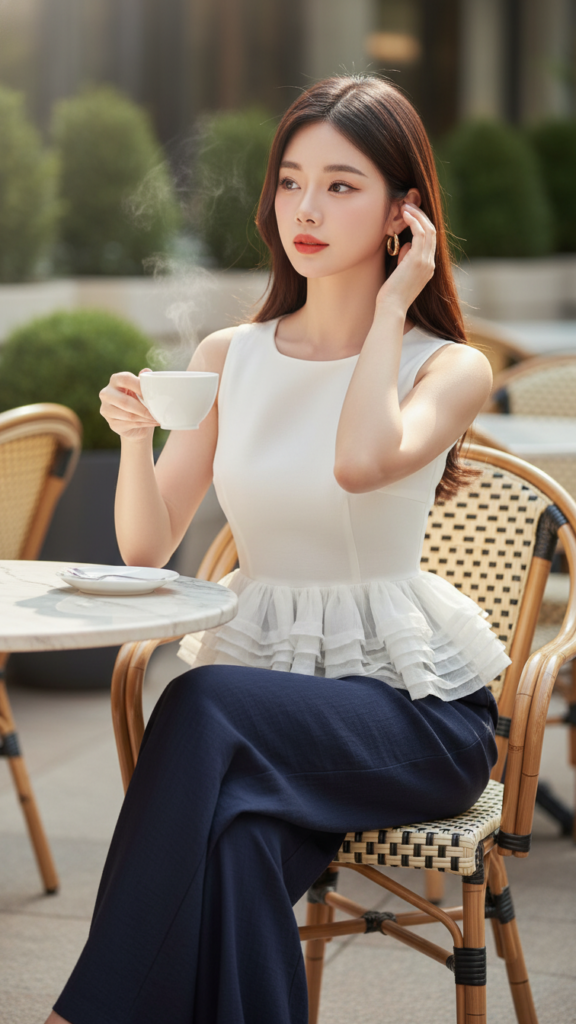 Chân dung thanh lịch của cô gái trẻ tại quán cafe sang trọng