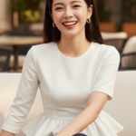 Chân dung thanh lịch của cô gái trẻ trong không gian quán cà phê sang trọng